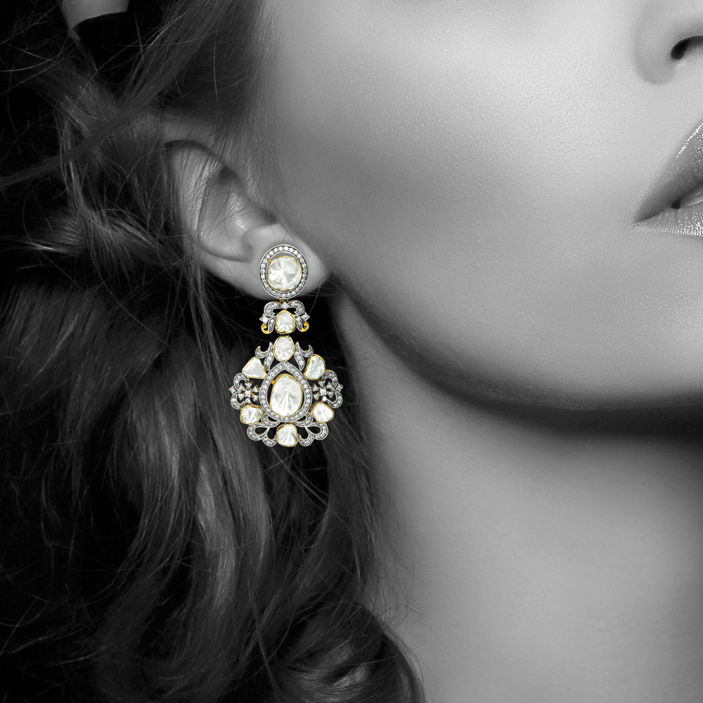 Teardrop Polki Earrings with Diamond Spark